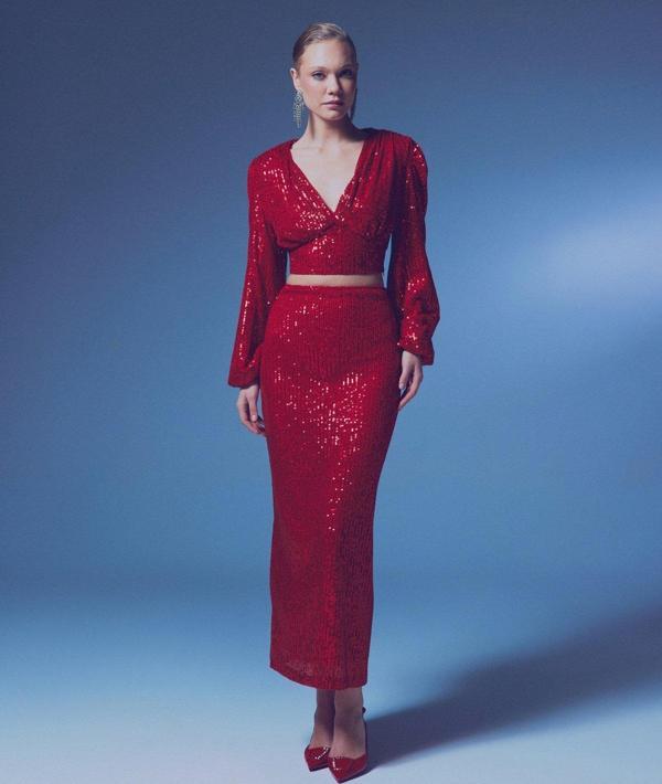 Fermuarlı Karolin Midi Etek - Kırmızı - Image 1