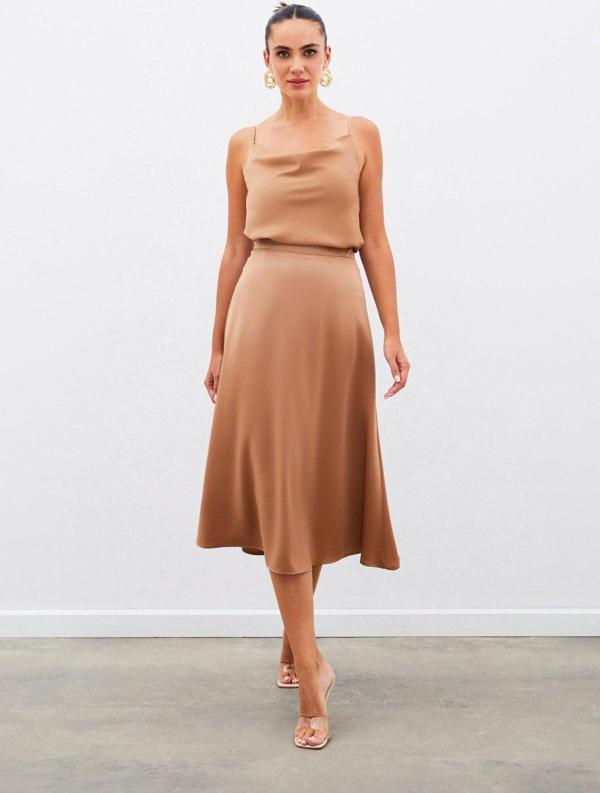 Midi Boy Saten Etek - Camel - Image 1