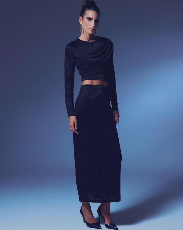 Simli Midi Etek - Siyah - Image 1