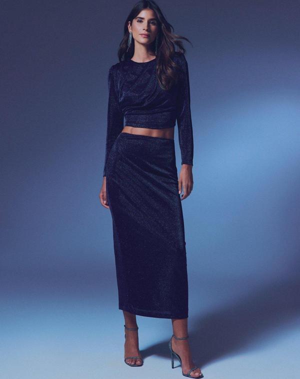 Simli Midi Etek - Lacivert - Image 1