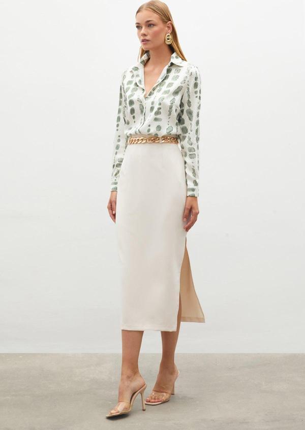 Zincir Kemerli Kalem Etek - Bej - Image 1