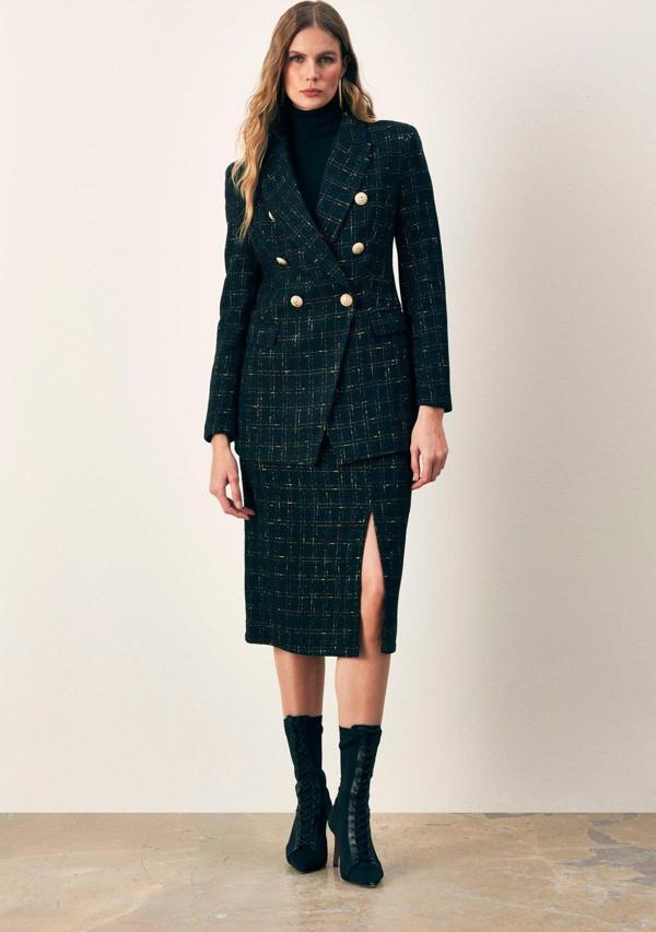 Simli Midi Boy Tüvit Etek - Siyah - Image 1