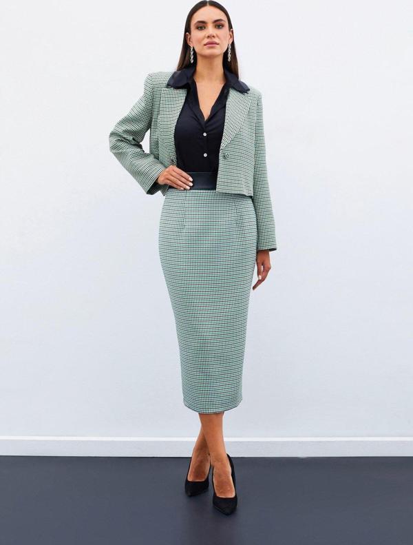 Kazayağı Midi Etek - Yeşil - Image 1