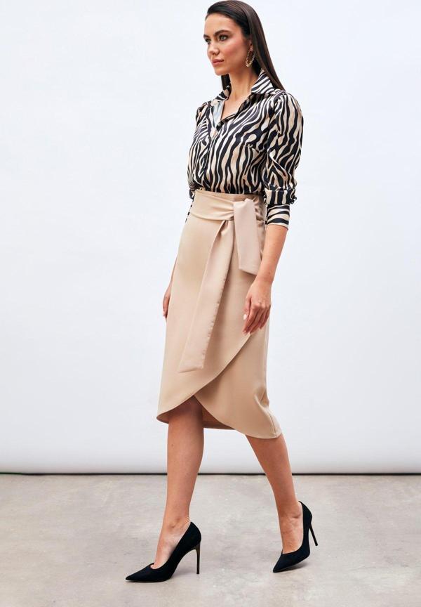 Kuşaklı Kalem Etek - Bej - Image 1
