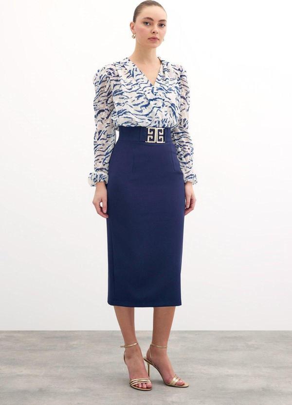 Aksesuar Detaylı Kalem Etek - Lacivert - Image 1