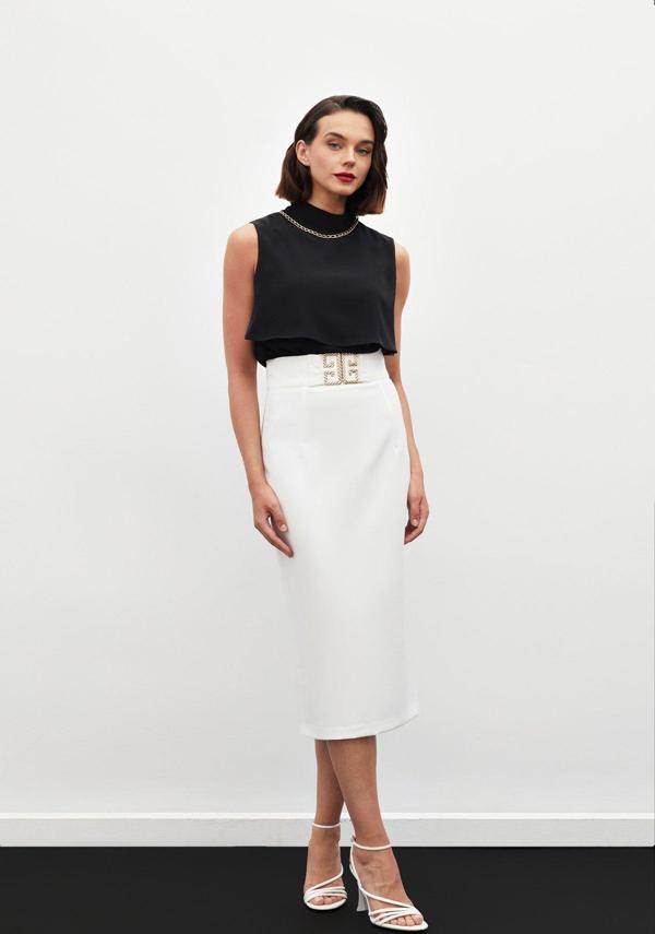 Aksesuar Detaylı Kalem Etek - Ekru - Image 1