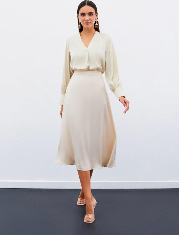 Midi Boy Saten Etek - Bej - Image 1