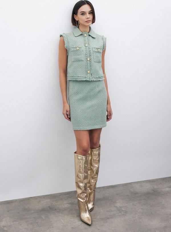 Simli Mini Tüvit Etek - Mint - Image 1