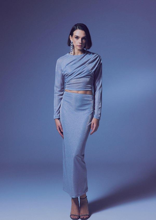 Simli Midi Etek - Gümüş - Image 1