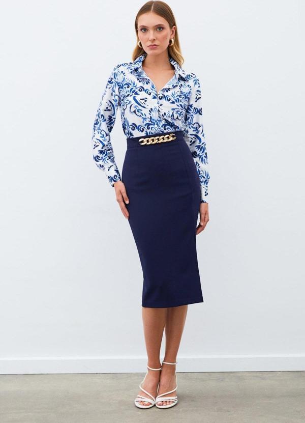 Zincir Detaylı Kalem Etek - Lacivert - Image 1