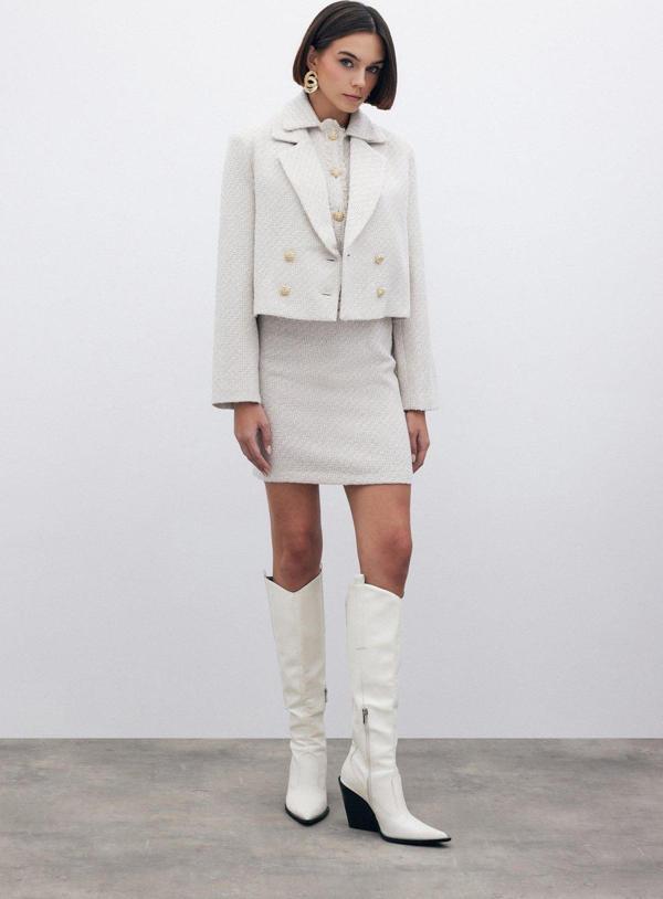 Simli Mini Tüvit Etek - Taş - Image 1