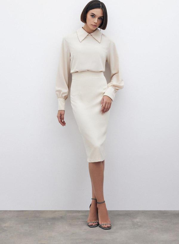 Düz Kalem Etek - Bej - Image 1