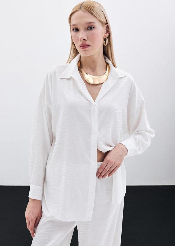 Zebra Desenli Salaş Gömlek - Ekru - Image 1