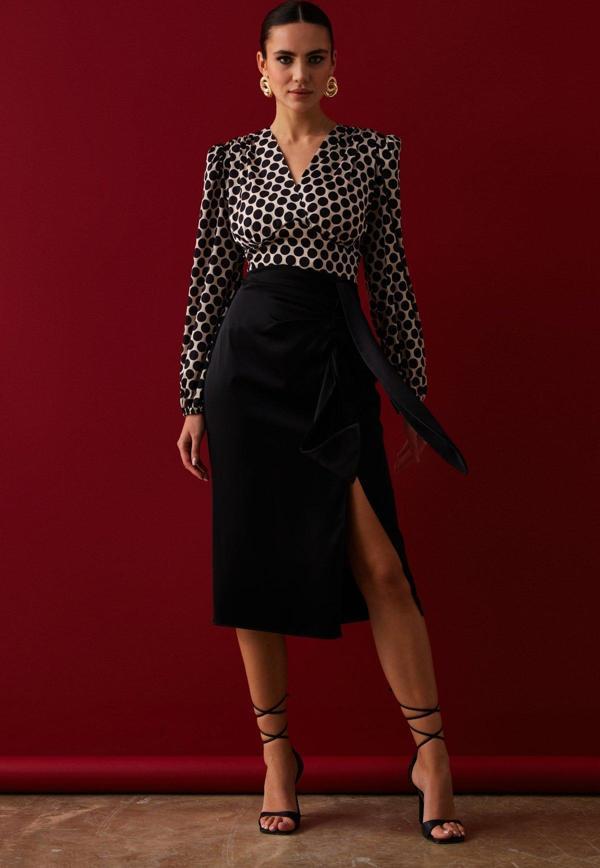 Bağlamalı Saten Etek - Siyah - Image 1