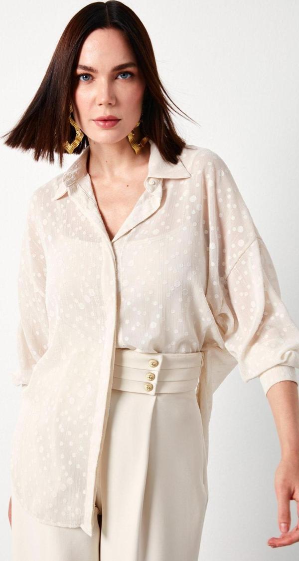 Desenli Uzun Gömlek - Taş - Image 1