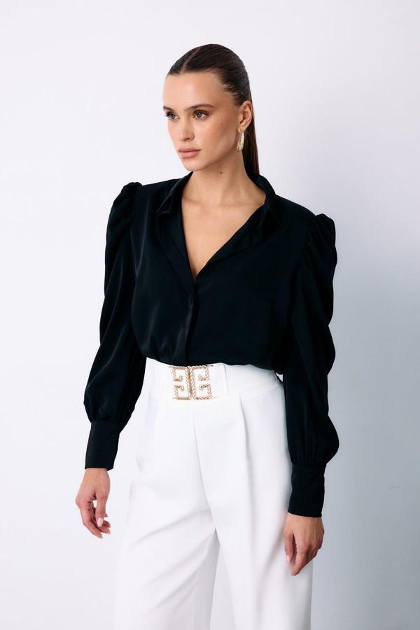 Vatkalı Klasik Gömlek - Siyah - Image 1