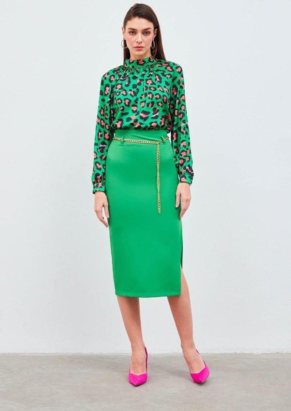 Zincir Kemerli Kalem Etek - K.Yeşil - Image 1