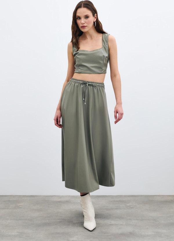 Bel Lastikli Deri Etek - Çağla Yeşili - Image 1