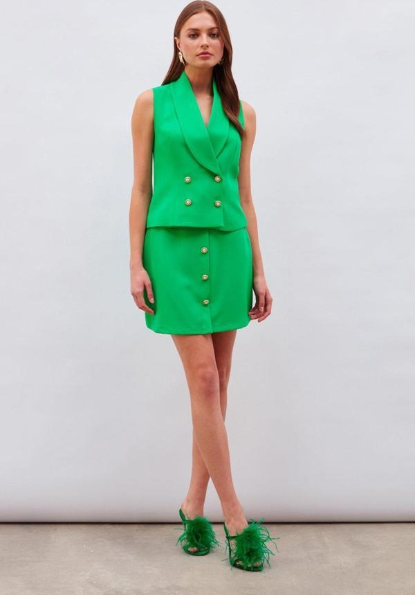 Düğme Detaylı Mini Etek - Yeşil - Image 1
