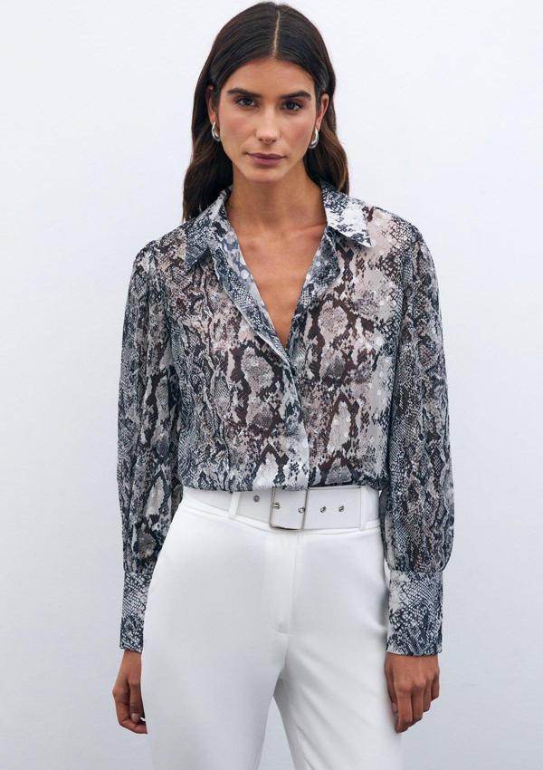 Desenli Salaş Gömlek - Siyah - Image 1