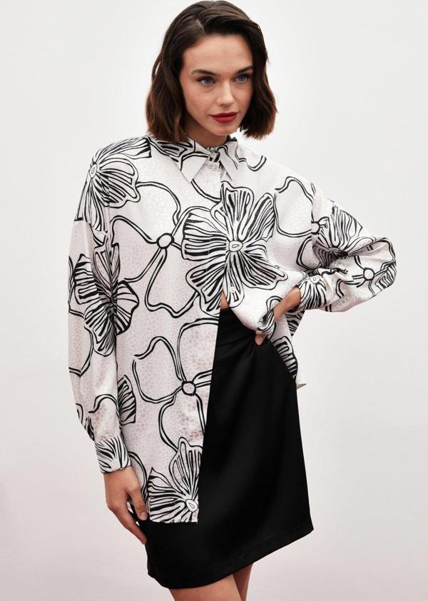 Desenli Uzun Gömlek - Taş - Image 1