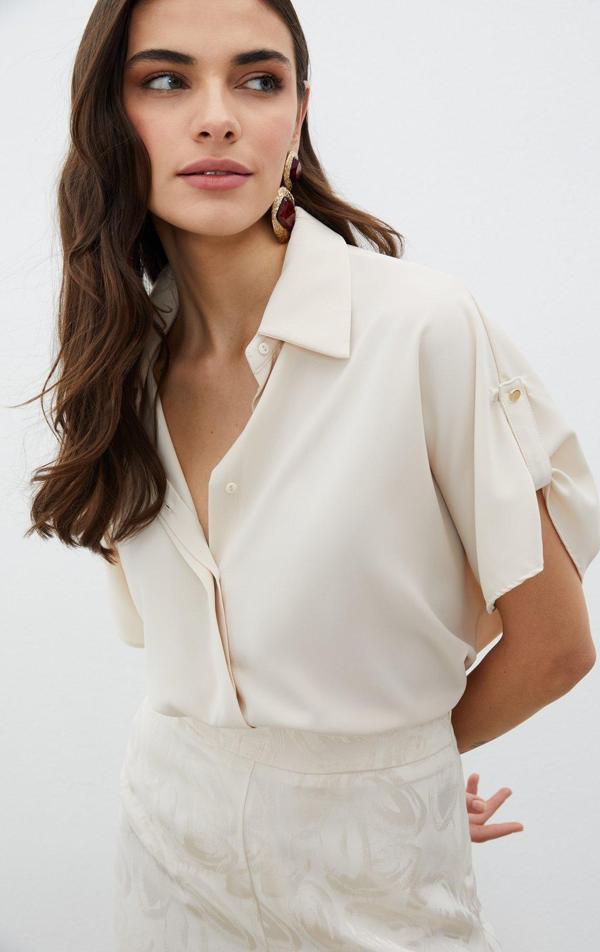 Kol Detaylı Salaş Gömlek - Bej - Image 1