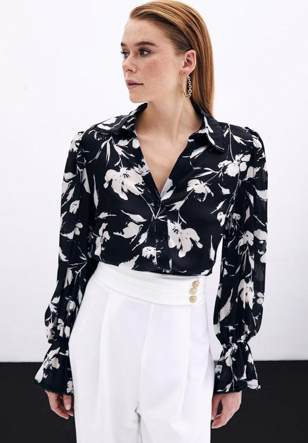 Kol Detaylı Gömlek - Siyah - Image 1