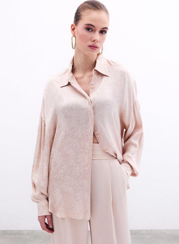 Desenli Salaş Gömlek - Bej - Image 1