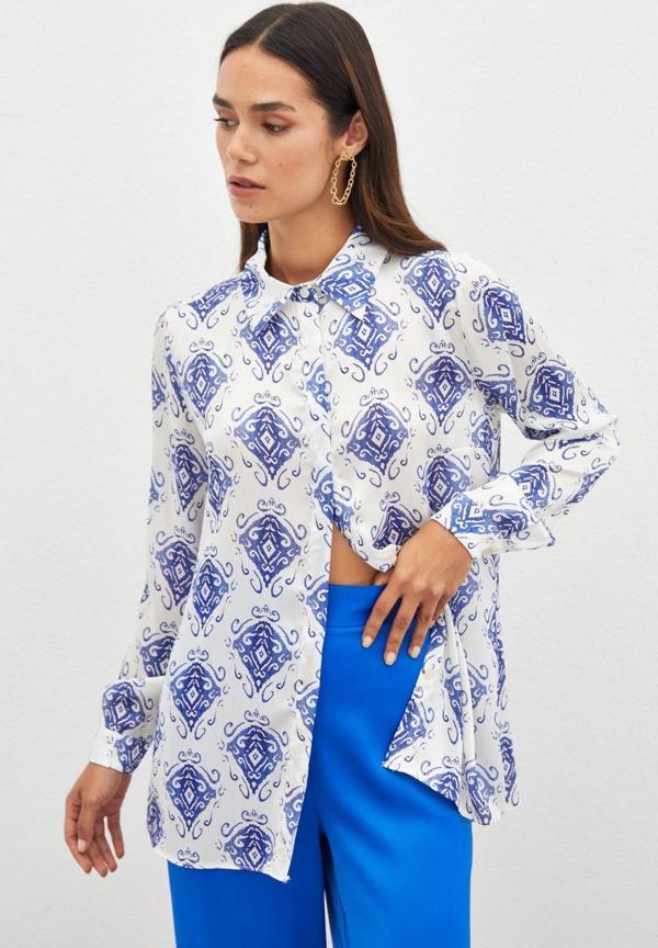 Desenli Düz Gömlek - Sax Mavi - Image 1