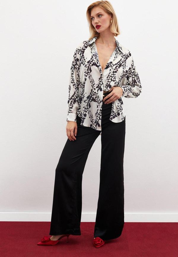 Desenli Salaş Gömlek - Siyah - Image 1