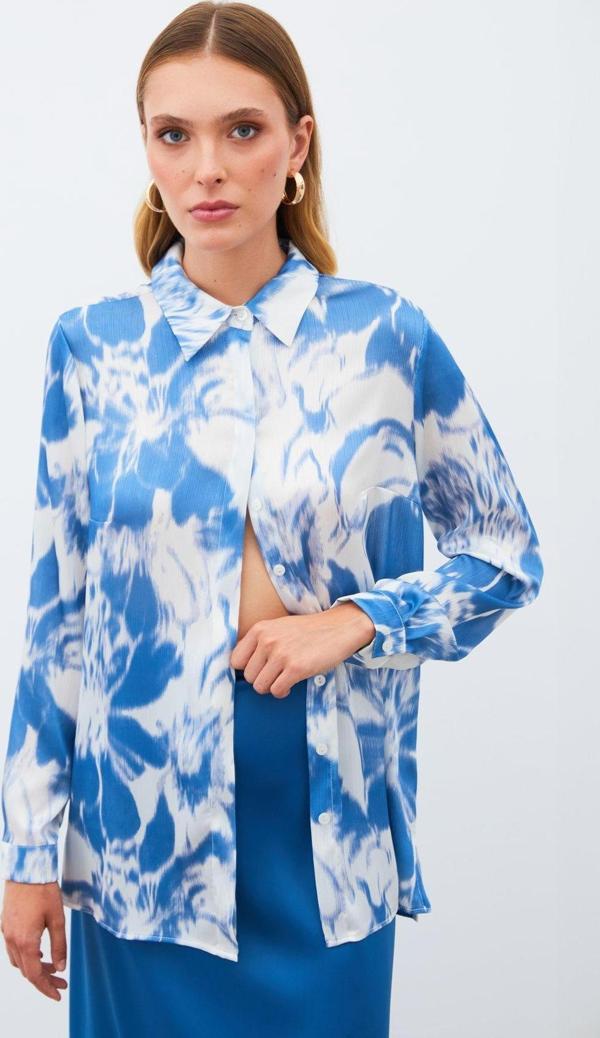 Desenli Gömlek - Mavi - Image 1