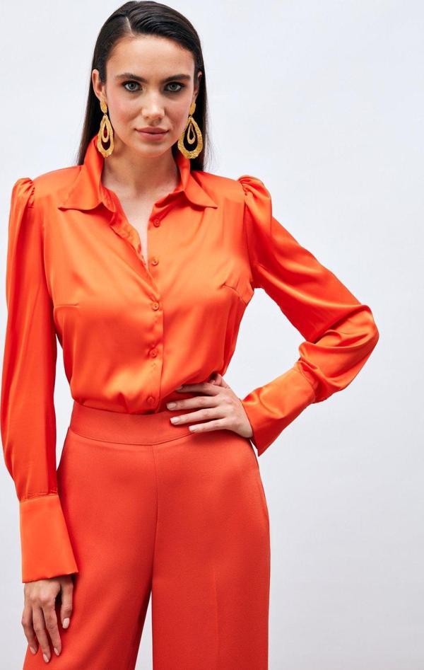Vatkalı Saten Gömlek - Oranj - Image 1