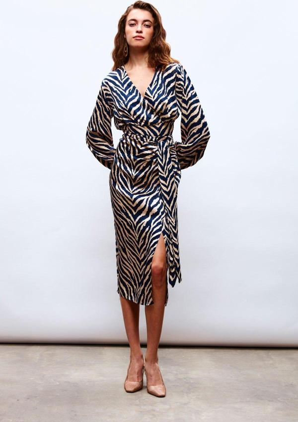 Zebra Desenli Saten Etek - Lacivert - Image 1