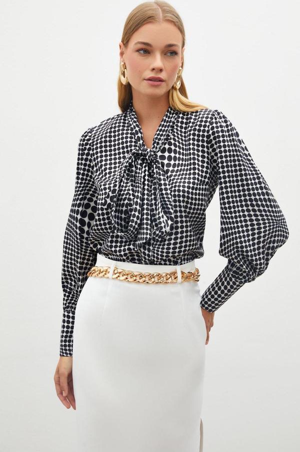 Fularlı Desenli Gömlek - Siyah - Image 1