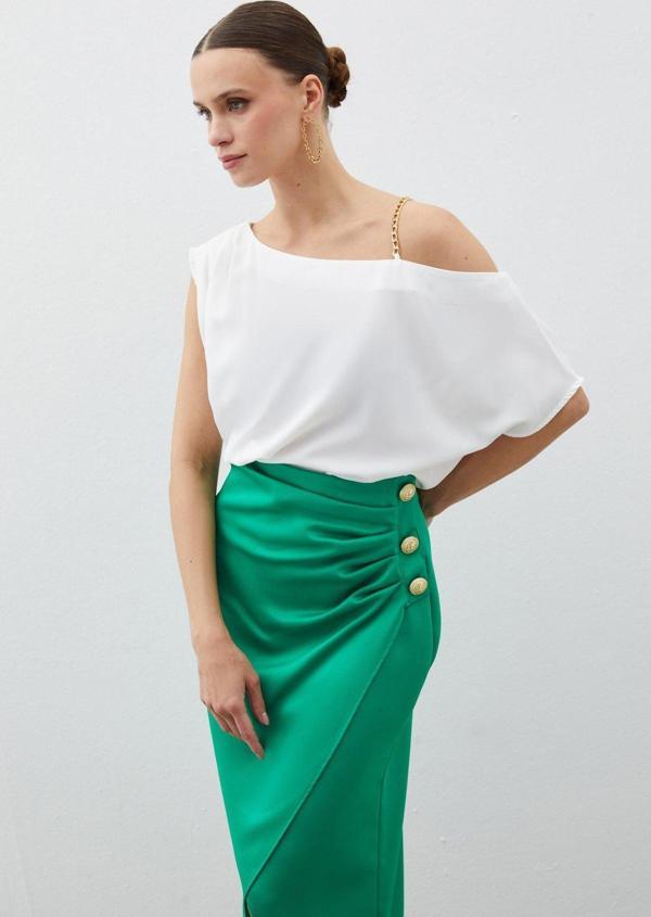 Düşük Omuzlu Salaş Bluz - Ekru - Image 1