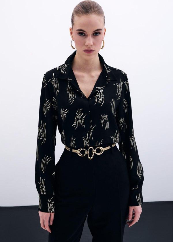 Baskılı Klasik Gömlek - Gold - Image 1