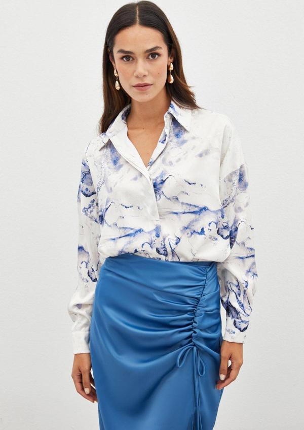 Renkli Salaş Gömlek - Sax Mavi - Image 1