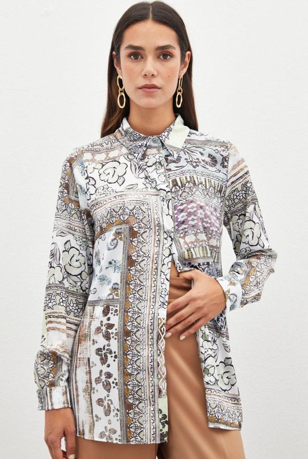 Klasik Desenli Gömlek - Camel - Image 1