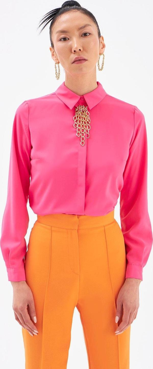 Zincir Aksesuarlı Düz Gömlek - Fuşya - Image 1