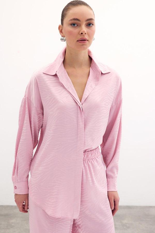 Zebra Desenli Salaş Gömlek - Pudra - Image 1