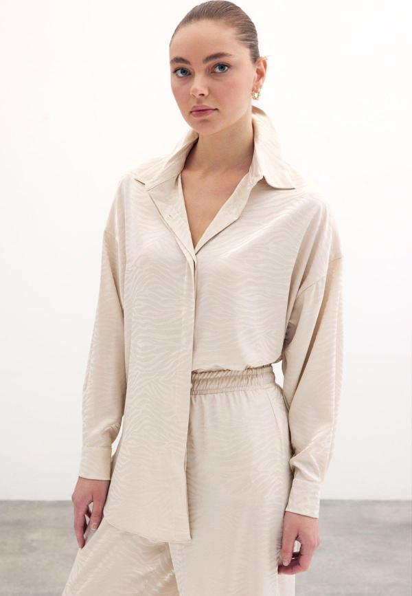 Zebra Desenli Salaş Gömlek - Taş - Image 1