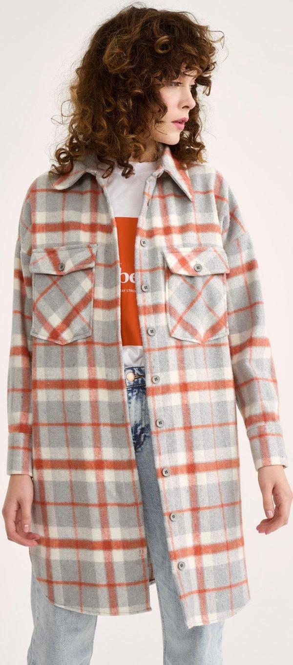 Ekose desenli uzun gömlek - Kiremit - Image 1