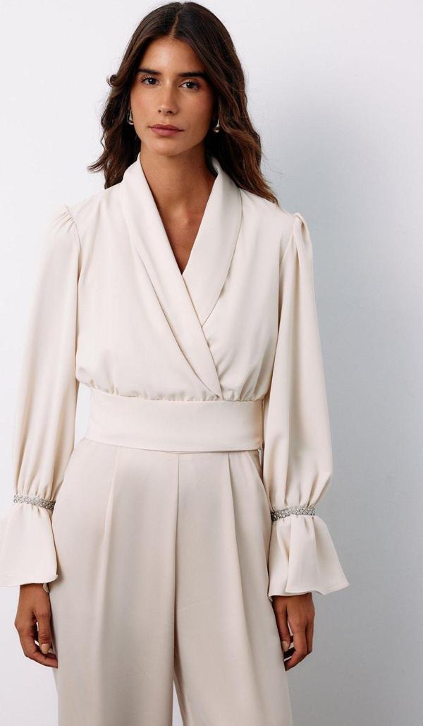 Aksesuar Detaylı Bluz - Bej - Image 1