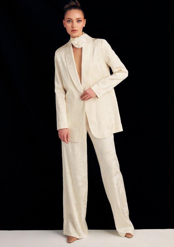 Saten Desenli Salaş Pantolon - Ekru - Image 1