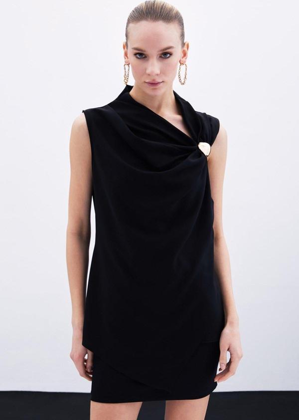 Tek Omuz Aksesuarlı Bluz - Siyah - Image 1