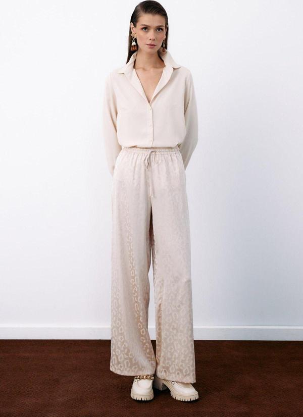 Bel Lastikli Desenli Pantolon - Taş - Image 1