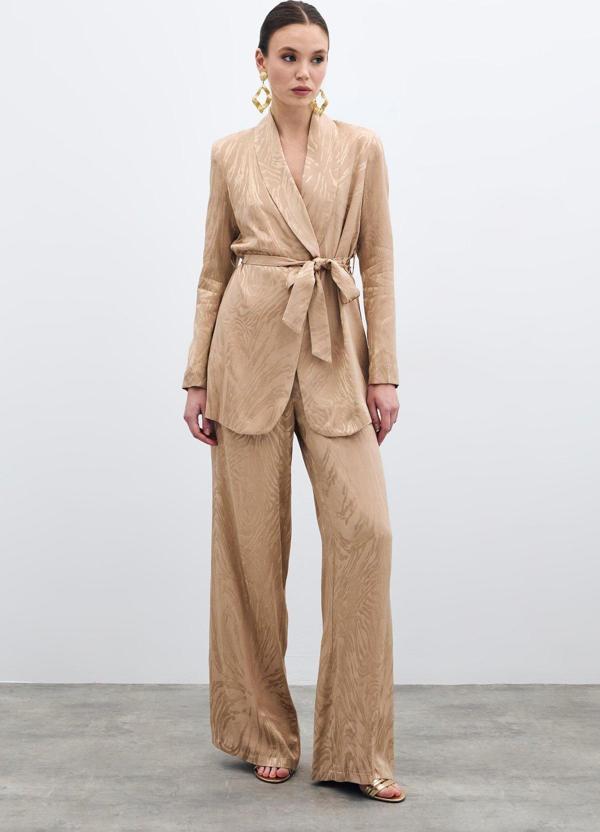 Yüksek Bel Desenli Pantolon - Vizon - Image 1