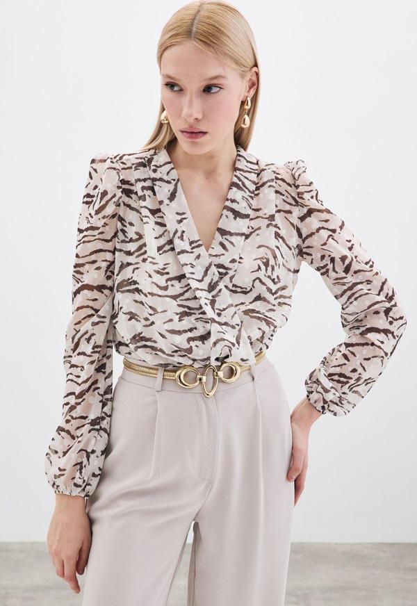 Puantiye Dokulu Bodysuit - Haki - Image 1