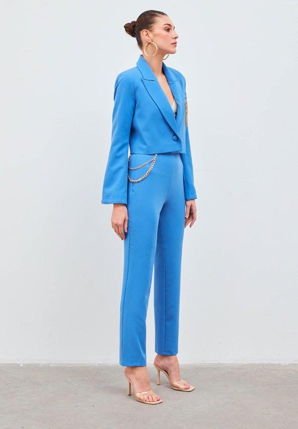 Zincir Aksesuarlı Pantolon - Mavi - Image 1