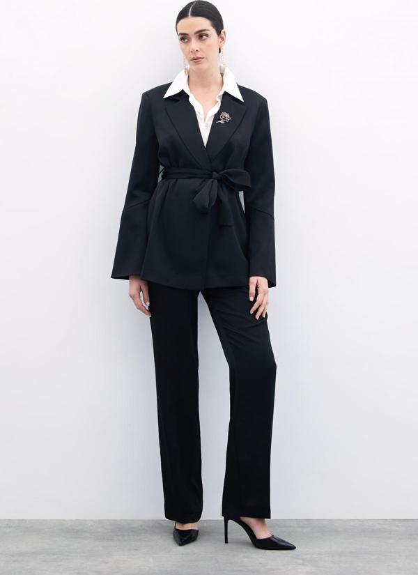 Klasik Düz Pantolon - Siyah - Image 1